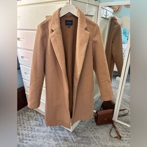 Tailored Chestnut Camel Wool Like Blend Open Front Trench Coat Formal Jacketโจ